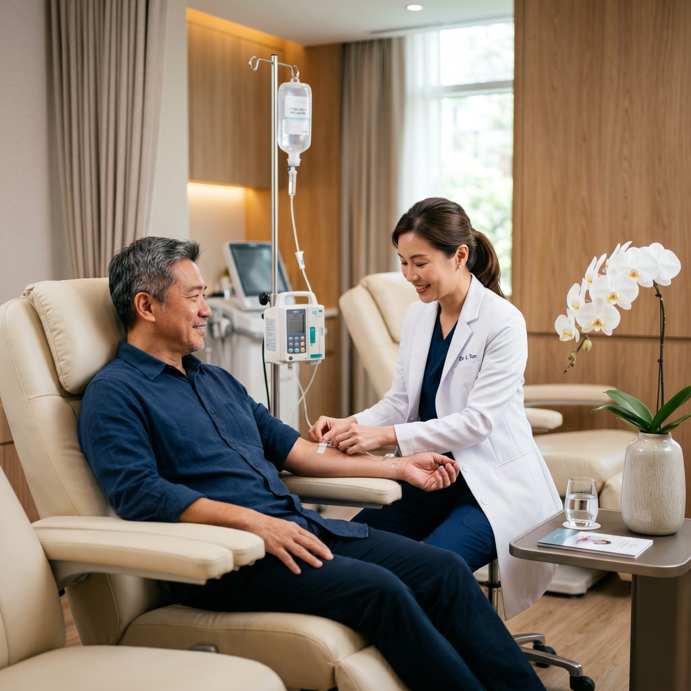 Patient receiving stem cell therapy at a premium clinic